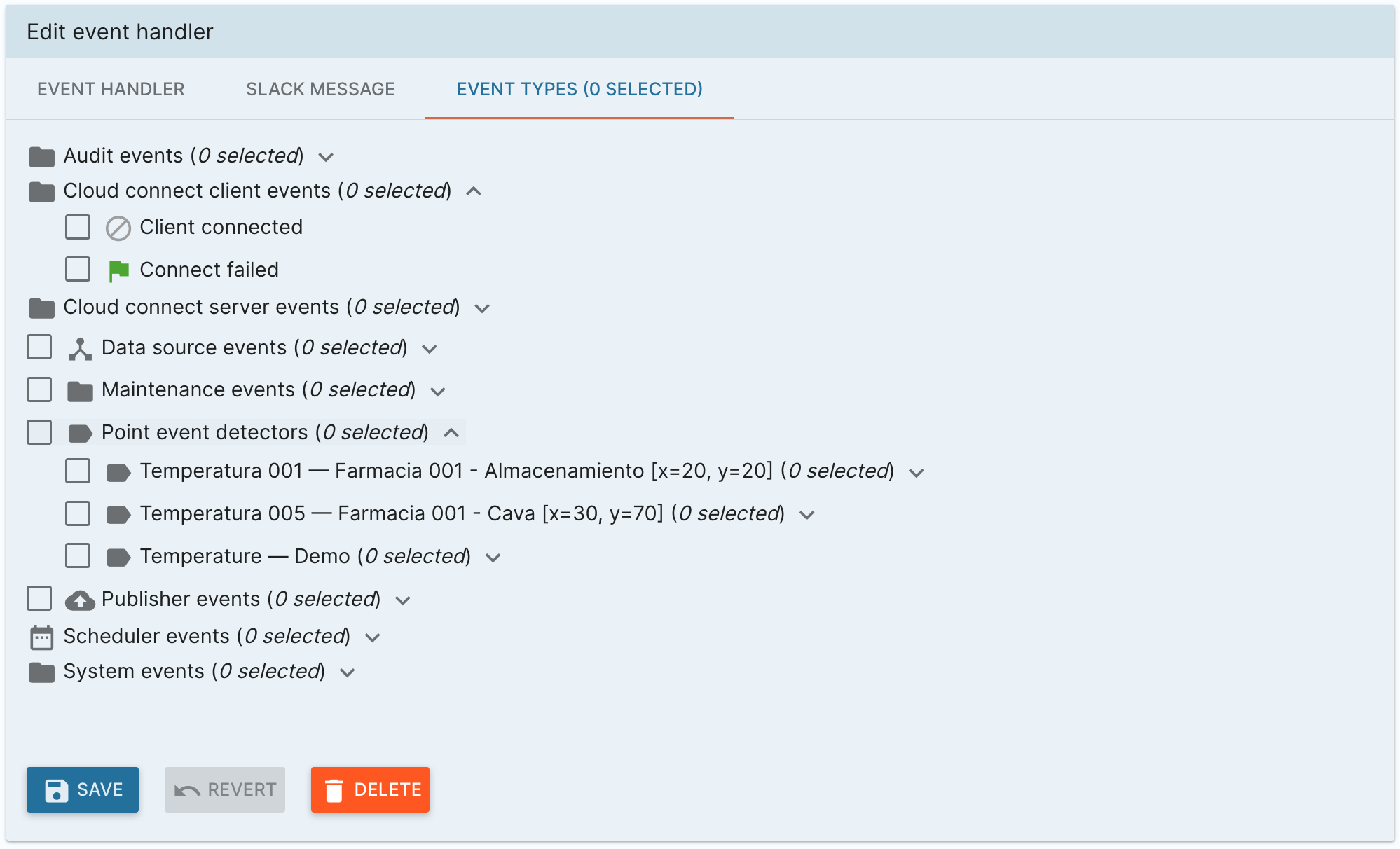 Connect event handler with event detectors